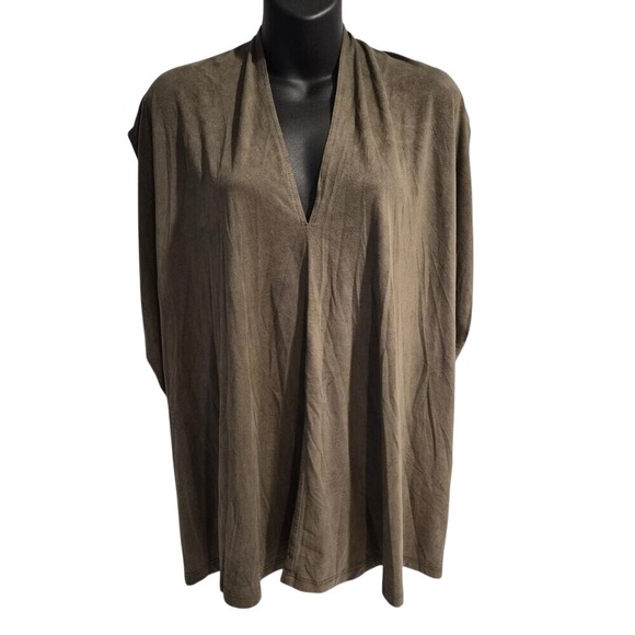 O.N.W. by Owlnwood Tops - O.N.W. by Owlnwood Faux Suede V-Neck Poncho Top Olive Brown One Size